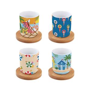 Easy Life A La Plage Set 4 Tazze Espresso Con Piattino Bamboo